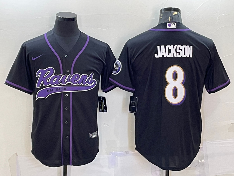 Men's Baltimore Ravens Lamar Jackson #8 Black Jersey Joint Edition